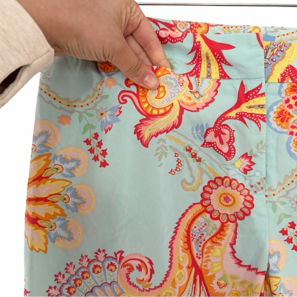 J.MCLAUGHLIN Mid Rise Patterned Teal Slim Cotton Pants Sz 10 - Picture 4 of 6